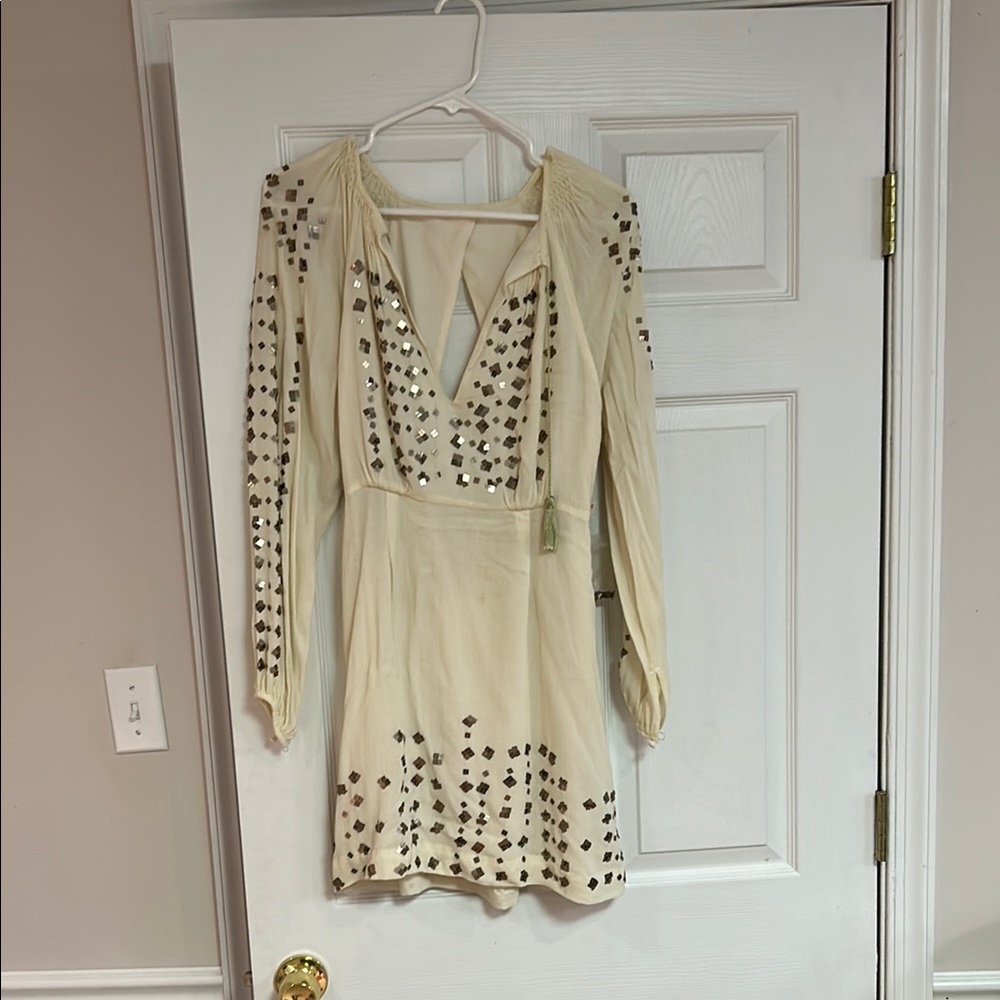 Free People Elegant Cream Dress with Silver Accents - Picture 1 of 4